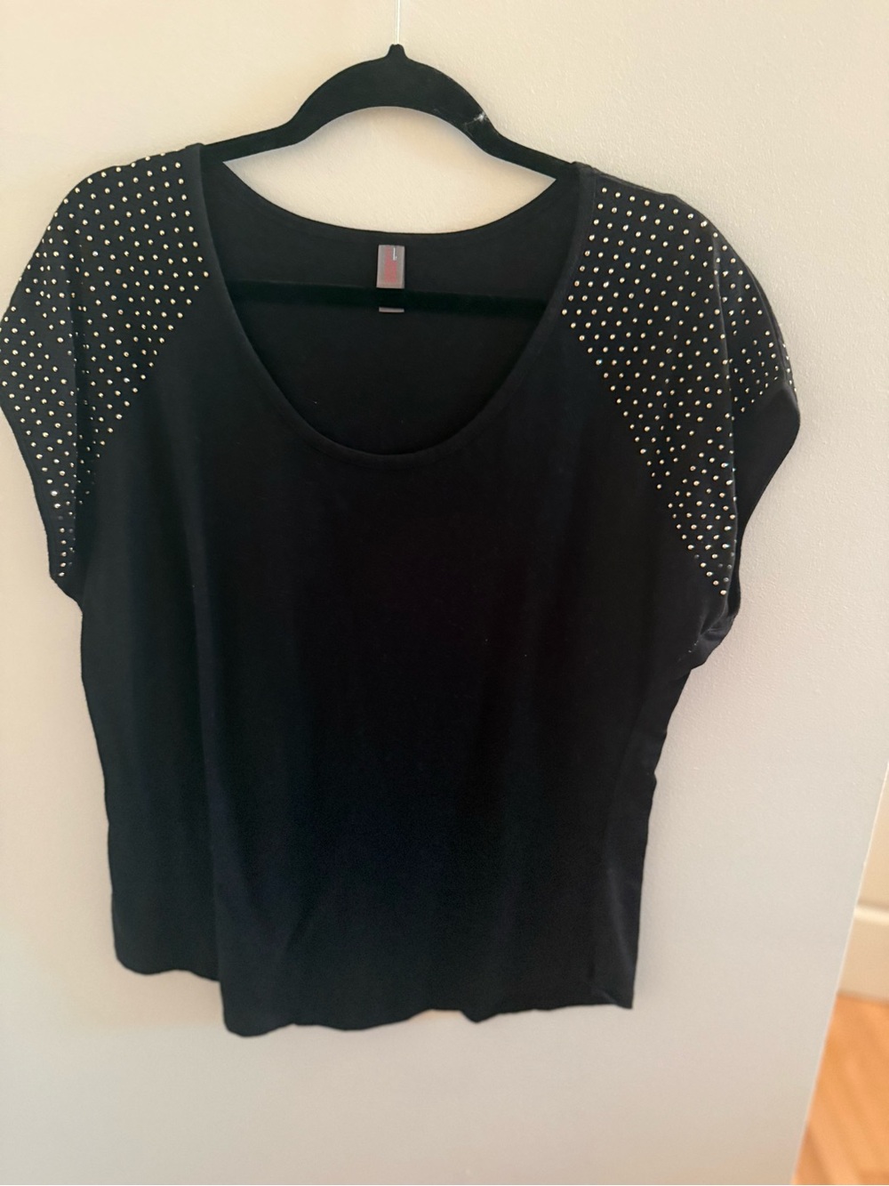 Black Studded Short Sleeve Women's Top